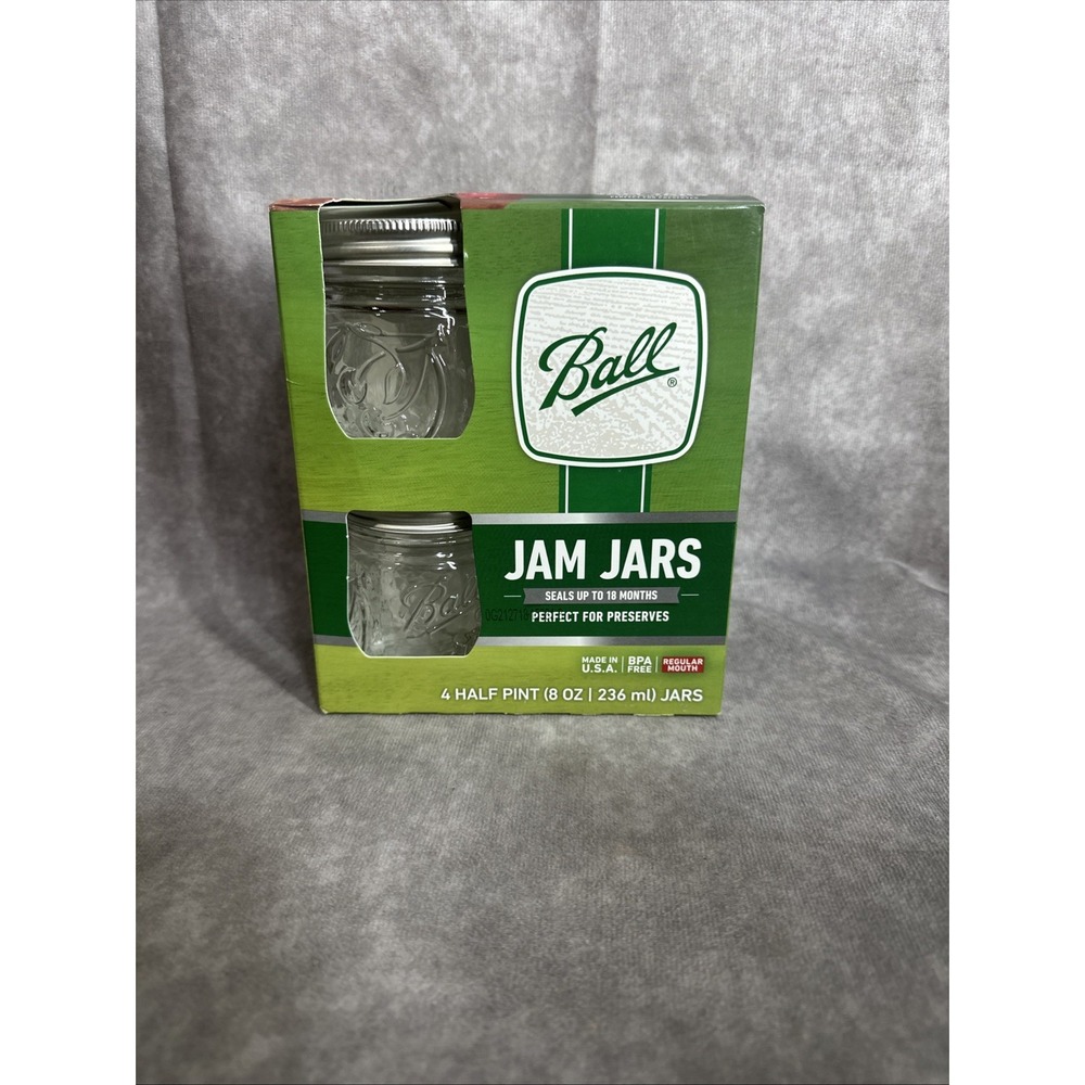 HTF Ball 8 oz Fruit Embossed Jam Jelly Jars *4 Pack*